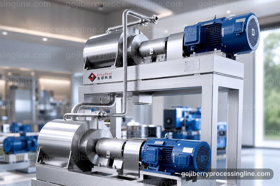 Industrial Goji Berry Processing Line: Plant Integration Operating Stage industrial goji berry processing line, plant integration: gentle pulping with fine seed removal section operating stage