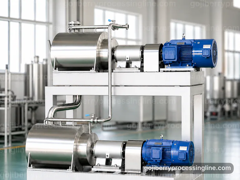 Industrial Goji Berry Processing Line: Applied Process Engineering Interface industrial goji berry processing line, applied process engineering: gentle pulping with fine seed removal section connection view