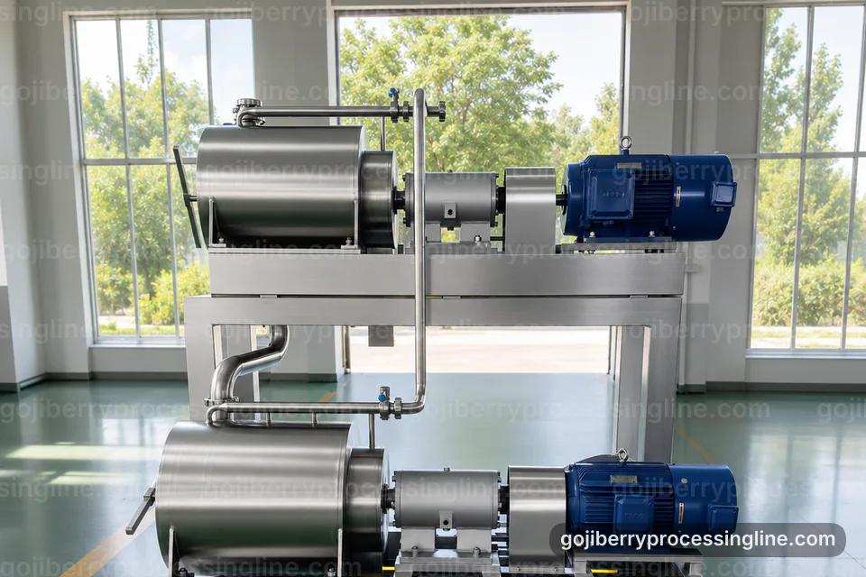 Industrial Goji Berry Processing Line: Process Sequence Operating Stage industrial goji berry processing line, process sequence: gentle pulping with fine seed removal section operating stage