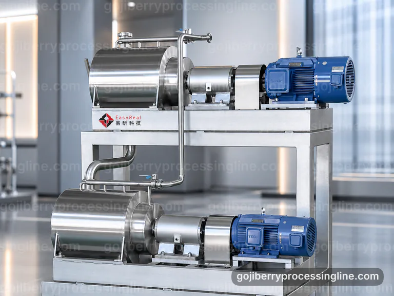 industrial goji berry processing line, performance troubleshooting: fine screen goji pulper connection view