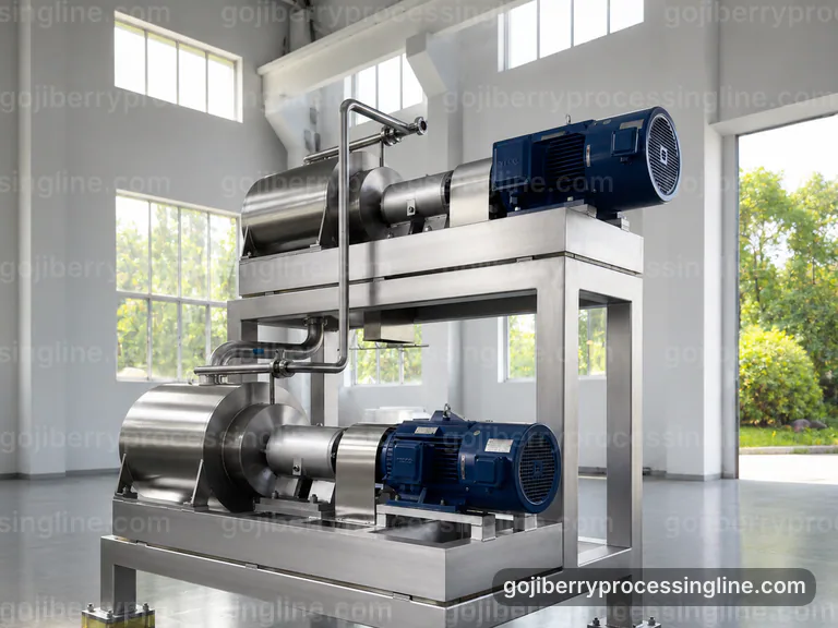 industrial goji berry processing line, configuration options: fine screen goji pulper connection view