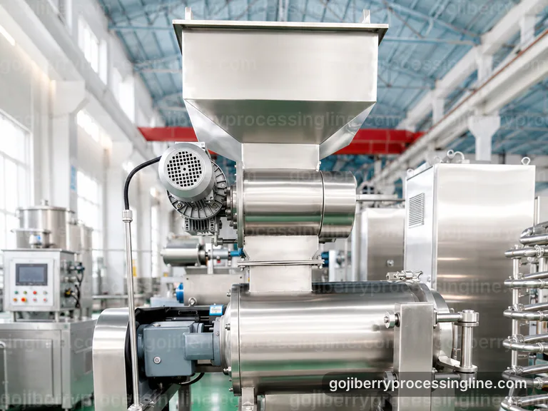 industrial goji berry processing line, operating principle: gentle pulping with fine seed removal section connection view