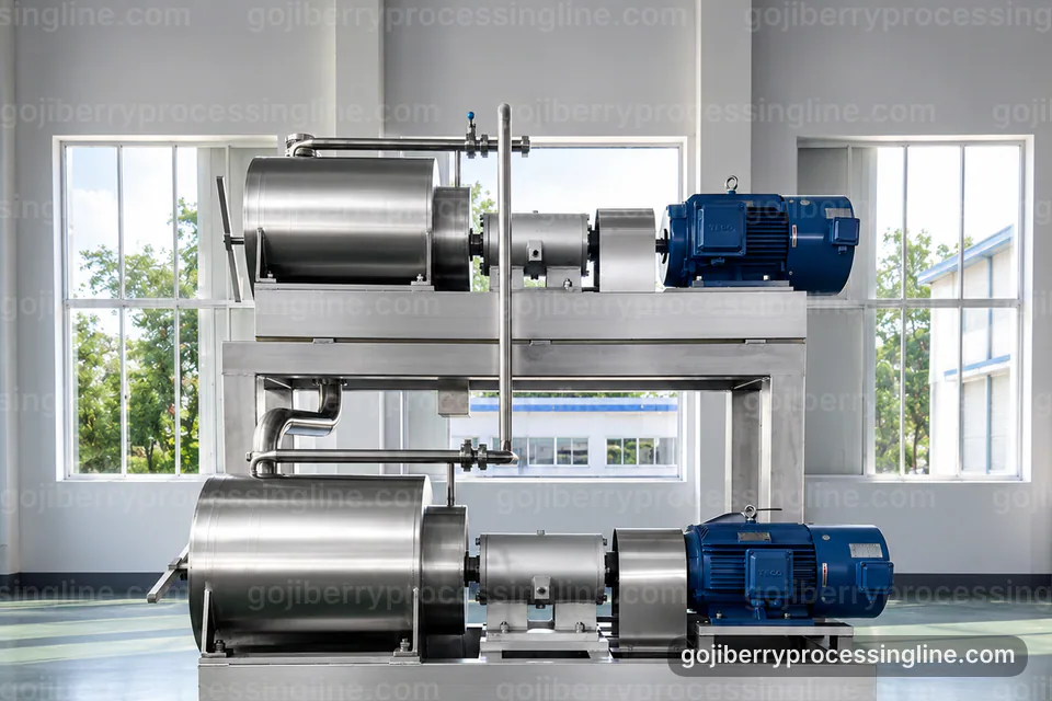 industrial goji berry processing line, operating principle: fine screen goji pulper operating stage